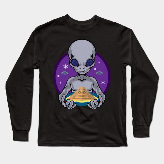 Alien and Pyramid Long Sleeve T-Shirt by RockyDesigns